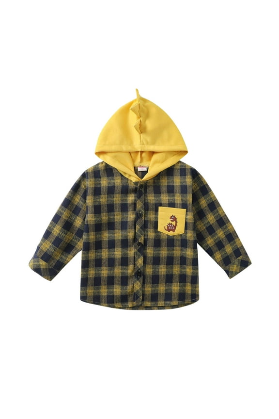 Boys Girls Flannel Plaid Shirt Jacket Boys' Long Sleeve Dress Shirts Classic Collared Button-Down Tshirt Solid Cotton Top Size for 18-24 Months,Yellow
