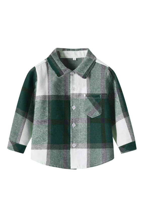 Boys Girls Flannel Plaid Shirt Jacket Kids Cotton Boys Button Down T Shirts Infant Baby Solid Color Stand-Up Collar Long Sleeve Comfy Tops Tees Clothes Size for 12-18 Months,Green