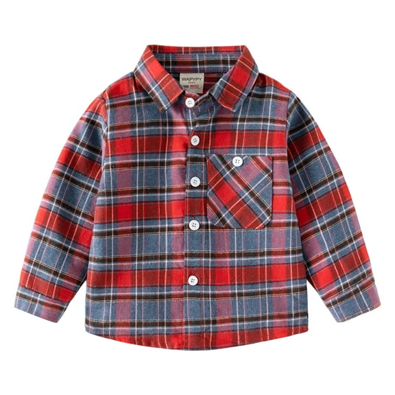 Ketyyh-chn99 Boys Girls Flannel Plaid Shirt Jacket Toddle Baby Boy Fall Shirts Solid Color Half Button-up Round Neck Long Sleeve Waffle Tops Casual Clothes Size for 12-18 Months,Red