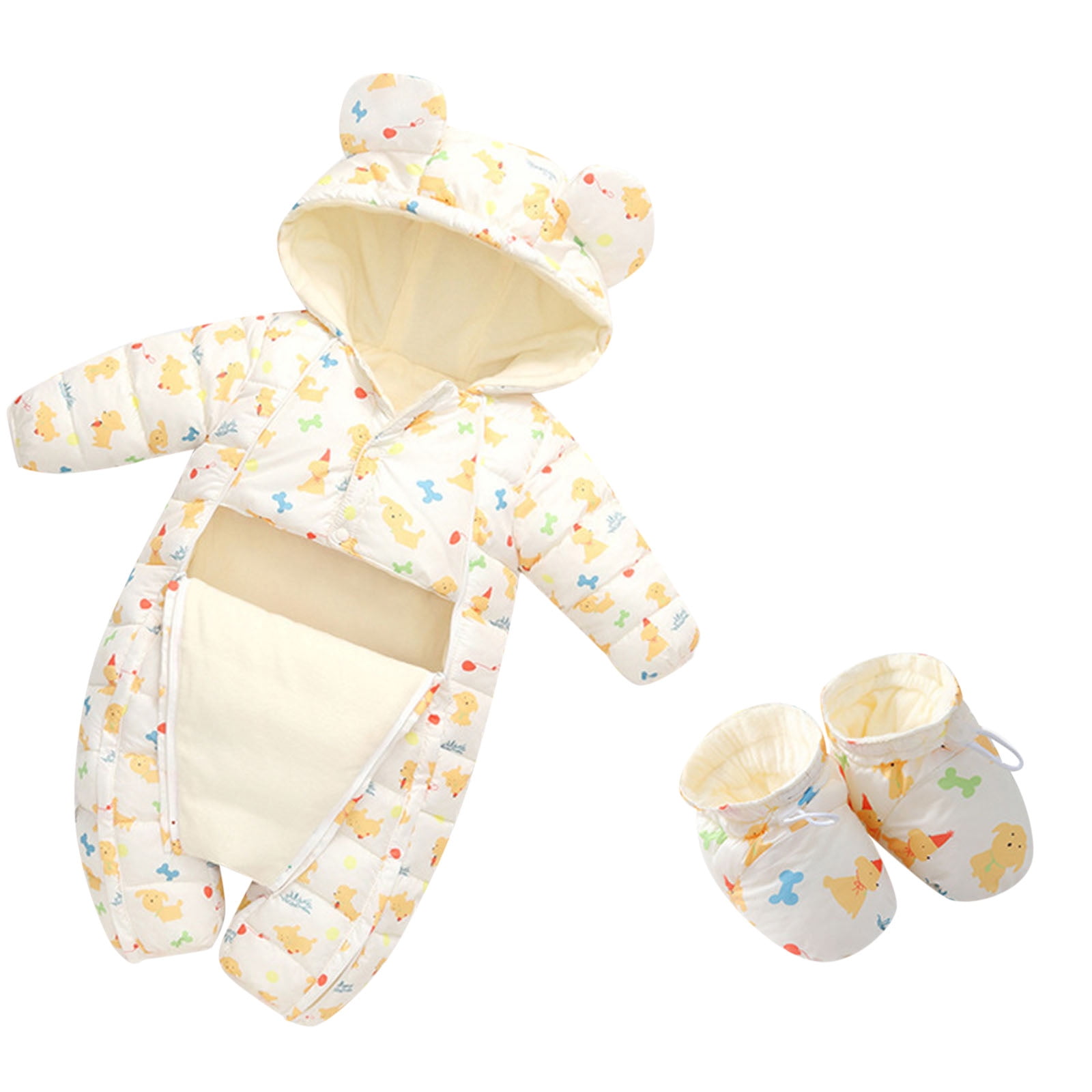 Ketyyh-chn99 Boys And Girls Outfit Sets 0-24 Months Infant Newborn Cute Cartoon Animals Hooded Snow Wear Winter Jumpsuit Outwear Snowsuit Warm Romper Coat With Shoes Suits E,12-18 Months