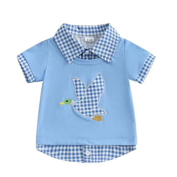 Ketyyh-chn99 Boys Graphic Tees with Adjustable Fit Birthday Boy Shirt Toddler Baby Boys Girls Polo Shirt Striped Print Short Sleeve Lapel Button Down Shirts Summer Clothes for 0-6 Months,Blue
