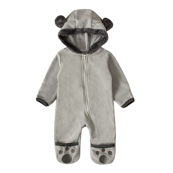 Ketyyh-chn99 Boys Jumpsuits Clothes Winter Warm Baby Boy Girl Jumpsuit Hooded Romper Coat Outwear Grey,90