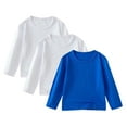 thumbnail image 1 of Ketyyh-chn99 Boys Long Sleeve Shirt 3 Pack Boys Long Sleeve Shirts Kids Casual Crewneck Fall Tops Curve Hem Basic Tees Size for 1-2 Years,Blue, 1 of 9