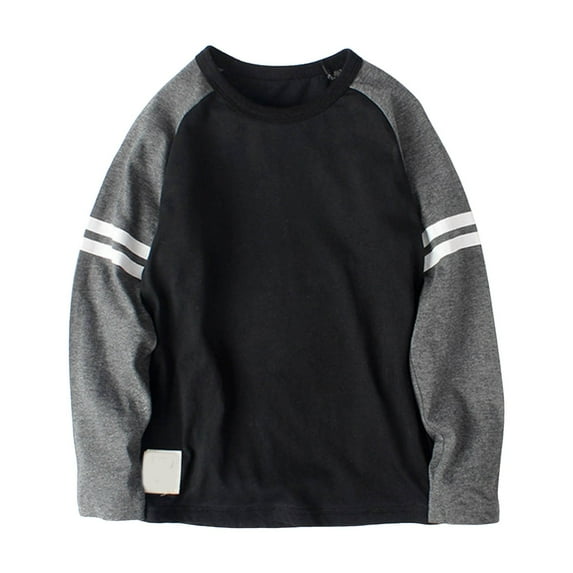 Ketyyh-chn99 Boys Long Sleeve Shirt Boys Long Sleeve Shirts Kids Crewneck T-Shirts Casual Split Hem Fall Tops Tees Size for 4-6 Years,Black