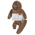 thumbnail image 1 of Ketyyh-chn99 Boys' Outfits Toddler Baby Boys Fall Winter Clothes Pullover Sweatshirt Long Sleeve Shirts and Pants 2 Piece Outfits Clothing Set for 3-6 Months,Brown, 1 of 5