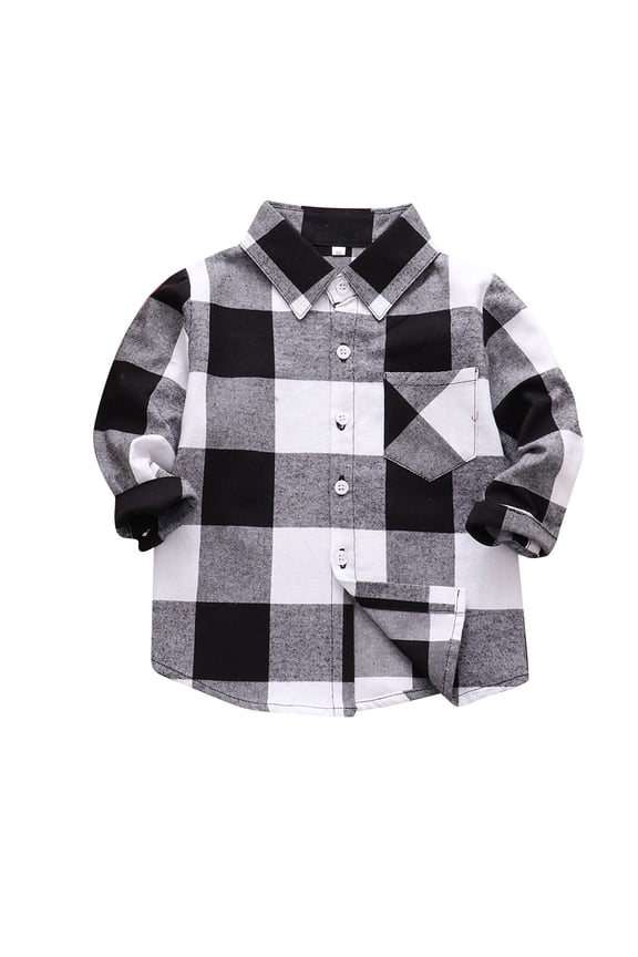 Boys Plaid Shirt 2025 Kids Little Boys Girls Baby Long Sleeve Button Down Red Plaid Flannel Shirt Plaid Girl Boy for18-24 Months,White