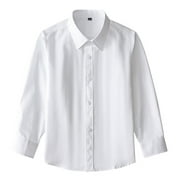 Ketyyh-chn99 Boys Shirts School Boys' Long Sleeve Polo T-Shirt Oxford Button Down Shirt White,5-6 Years