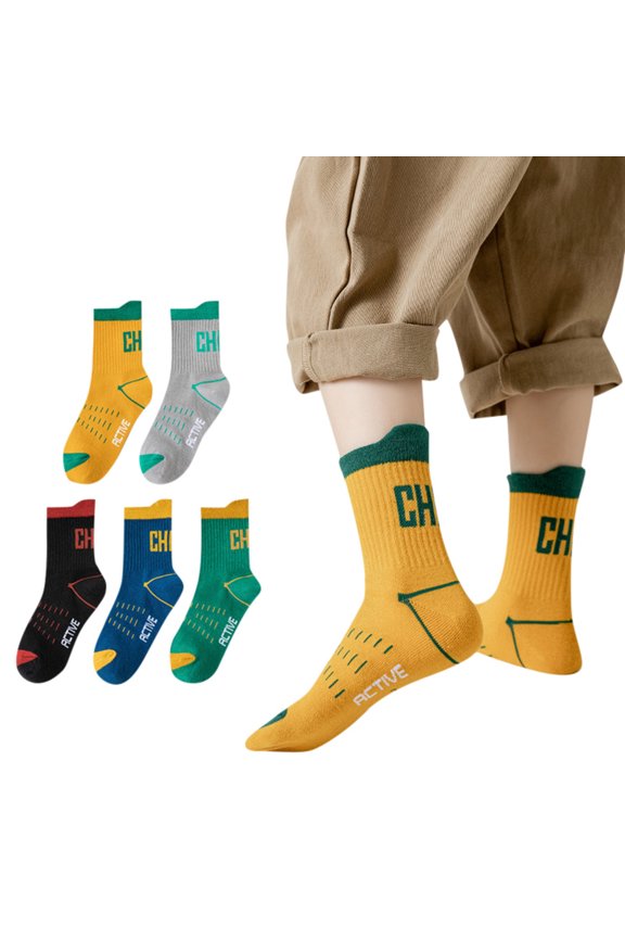 Boys Socks, 5 Pack Printed Cotton Crew Socks (Little Boys & Big Boys) Yellow,XL