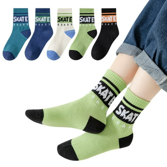 Ketyyh-chn99 Boys Socks Toddler Boys Girls Letter Print Socks for Boy 3 To 16 Years Pack Of 5 Pairs Crew Socks AG,2XL