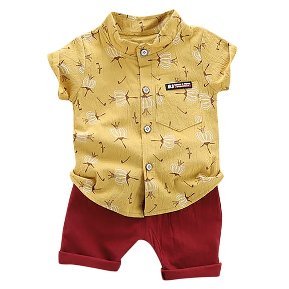 Ketyyh-chn99 Boys Summer Outfits Baby Boys Girl Ribbed Clothes Outfits Crew Neck Short Sleeve T-Shirts Shorts Suit Yellow,18-24 Months