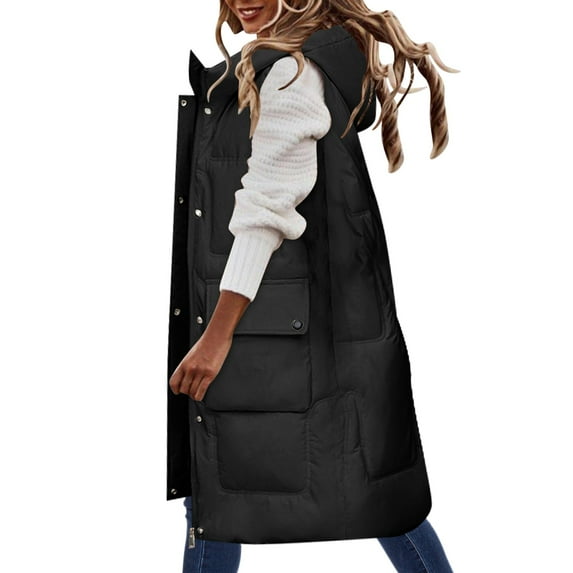 Ketyyh-chn99 Cardigan for Women Long Winter Coat Vest With Hood Sleeveless Warm Coat With Pockets Quilted Vest Jacket Outdoor Jacket Women's Cardigan Black,XL