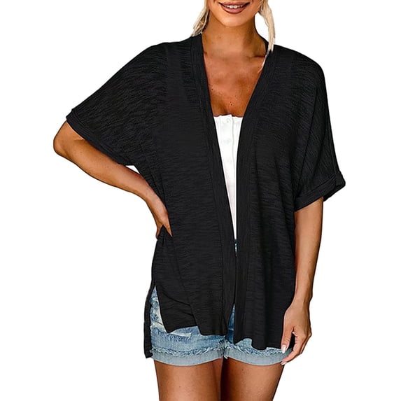 Ketyyh-chn99 Cardigan for Women Summer Lightweight Open Front Kimono Cardigans Jacket Black,L