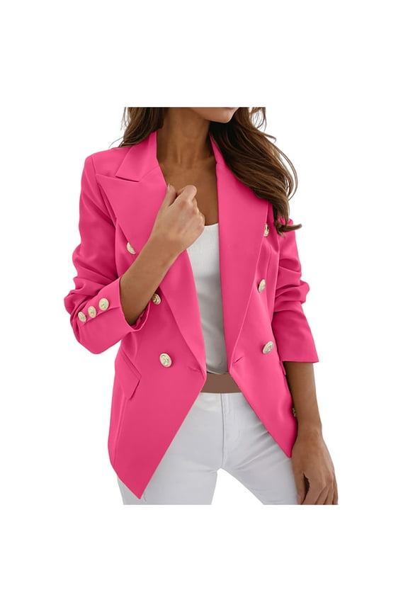 Casual Blazer for Womens Coats Dressy Blazers for Women Scoop Blazer Fleece Jackets Women Casual Solid Single Button Lapel Long Sleeve Slim Suit Blazers Coat for Office Ladies Red,M