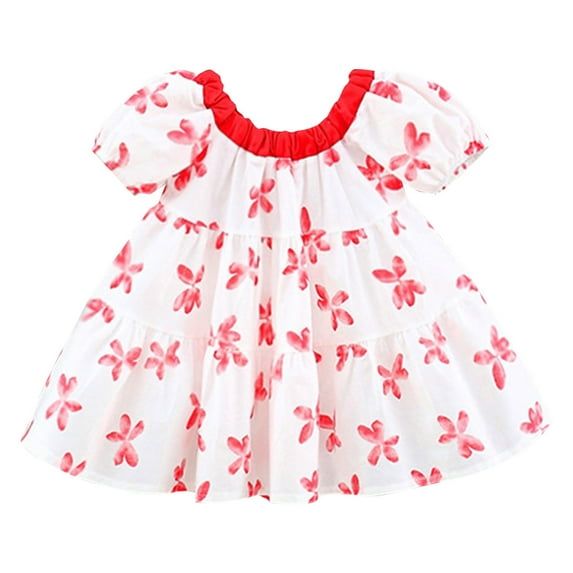 Ketyyh-chn99 Summer Dress Fashion Print Short Sleeve Summer Casual A-line Beach Skirt Red,8