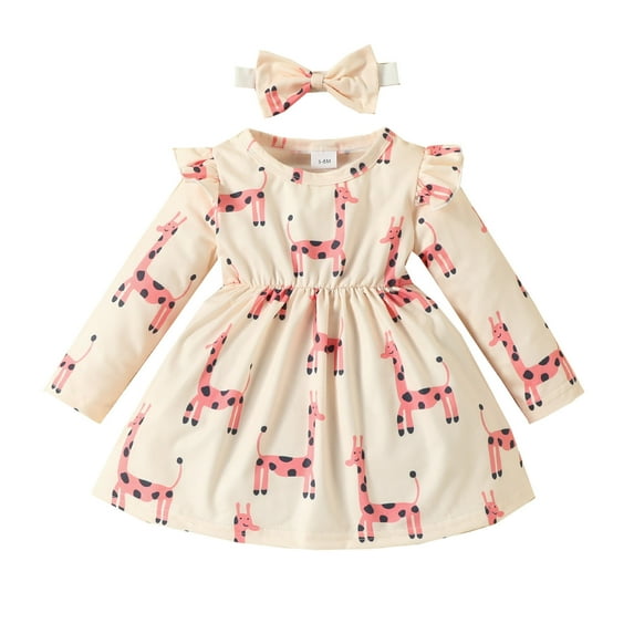 Ketyyh-chn99 Casual Dresses for Girls Autumn Girls Solid Print Long Sleeve Pleated Casual Dress Pink,6M