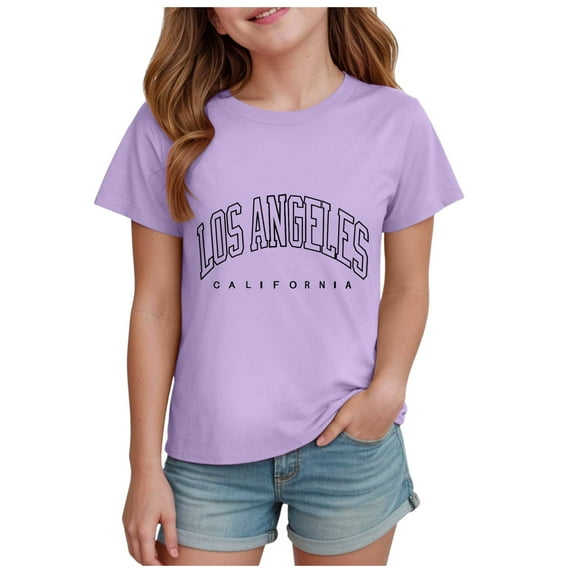 Ketyyh-chn99 Children'S Tee Shirts Girls Short Sleeved Tops Comfortable Breathable Fashionable Printed Girls Tops Size for 2-3 Years,Purple