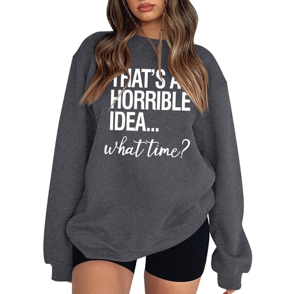 Ketyyh-chn99 Clothes for Women 2024 Round Neck Long Sleeve Sweatshirt Top Pullover Tunic Shirt Dark Gray,L