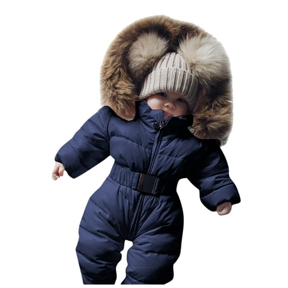 Ketyyh-chn99 Coats For Toddler Dressy Baby Girls Snowsuit Romper Hooded Warm Outerwear Jumpsuit Fall Jackets for 18-24 Months,Navy