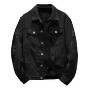 Ketyyh-chn99 Denim Jacket Men 2024 Open Front Coat Jacket for Men Black,3XL