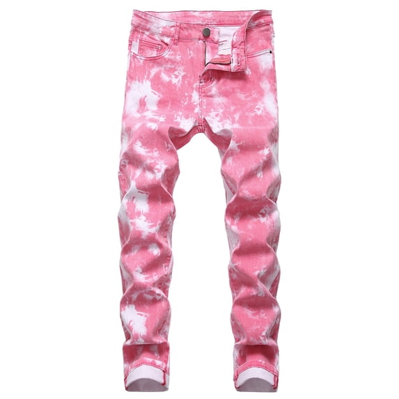 Ketyyh-chn99 Distressed Jeans Men Cargo Joggers Men's Classic Zipper Biker Regular Fit Flex Jean Loose Pants Drawstring Trousers Pocket Streetwear Pink,34