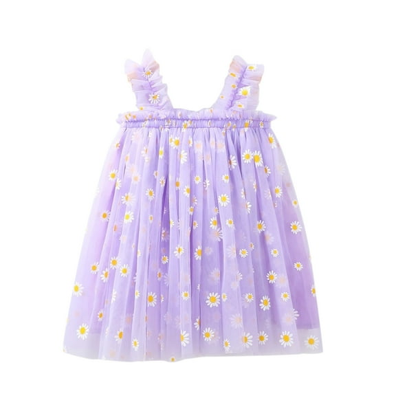 Ketyyh-chn99 Dresses For Girls Spring Summer Print Sleeveless Princess Party Clothing Toddler Girls Tulle Dress Birthday Sundress Purple,4-5 Years