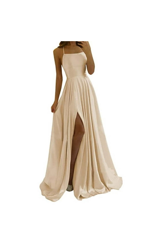 Dresses for Wedding Guest Summer Dress Womens Elegant Flared Sleeve Evening Party Formal Dress Plus Size Beige,S