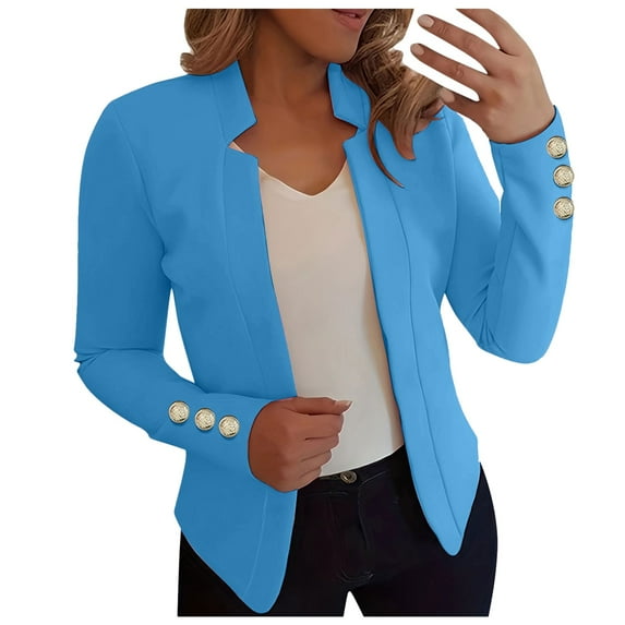 Ketyyh-chn99 Fall Blazers for Women 2024 Winter Coats for Women Fashion Blazers for Women Casual Blazer Jackets Suit Long Sleeve Open Front with Button Pockets for Business Office Blue,5XL
