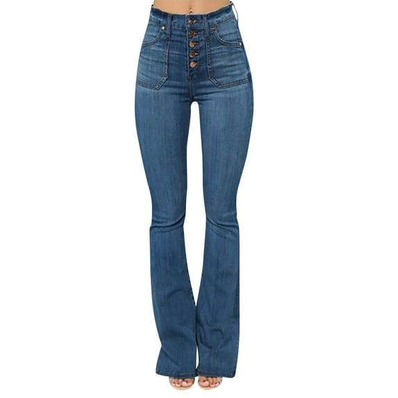Ketyyh-chn99 Flare Jeans for Women Mid Waisted Denim Jeans Stretch Straight Full Length Pants Jeans B,XS