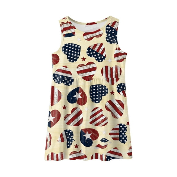 Ketyyh-chn99 Fourth of July Kids Outfits Girls American Flag Stars Stripes Toddler 4th of July Independence Day Midi Tank Dress Sundress Beige,3-4 Years