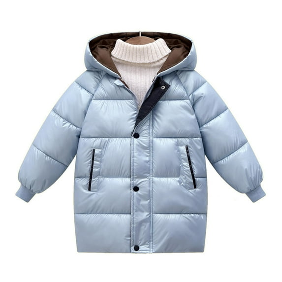 Ketyyh-chn99 Girl's Hooded Skiing Jackets Kid's Waterproof Raincoats Winter Snow Coat Cotton Padded Parka Outerwear Jacket Light Blue,5-6 Years