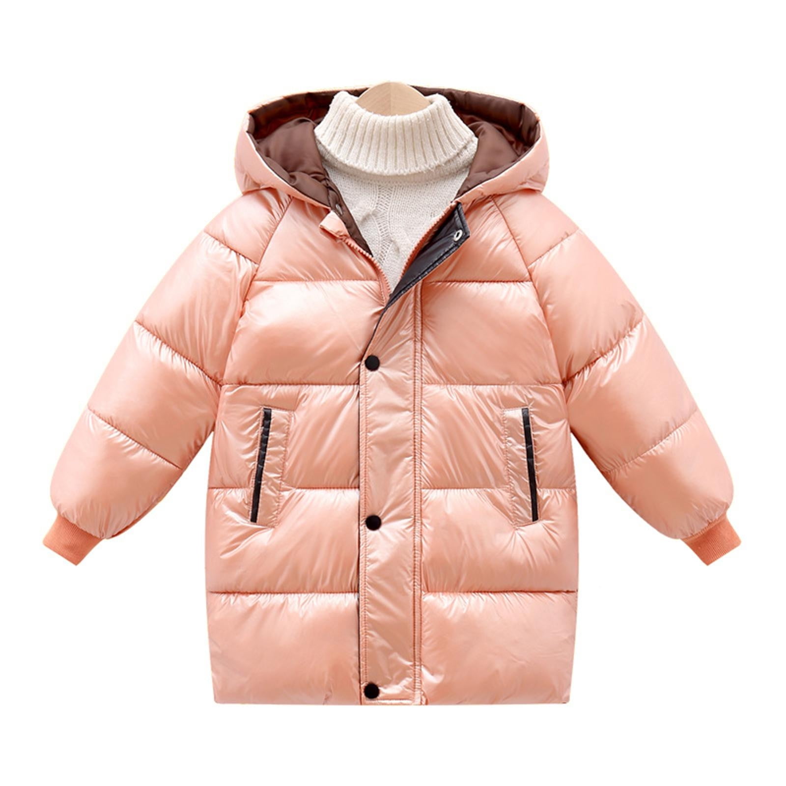 Winter Kids Girls Coat Shiny Jacket Thick Snow Down Mid-thigh Padded Warm  Hooded