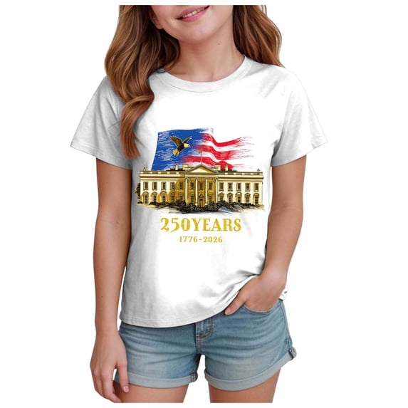 Ketyyh-chn99 Girls 4th of July Clothes Childrens Independence Day T Shirt Girls Boys Comfortable Short Sleeved Top Size for 11-12 Years,White