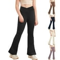 thumbnail image 1 of Ketyyh-chn99 Girls Athletic Leggings Kids Girls Flare Ribbed Leggings High Waisted School Trousers Casual Athletic Yoga Pants Bell Bottoms Trousers for 9-10 Years,Black, 1 of 5