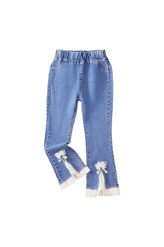 Girls Cargo Pants Baggy Y2K Cargo Trousers Jeans Girl's Star Patchwork Baggy Jeans Y2k Waist Straight Leg Denim Pants Size for 7-8 Years,Blue