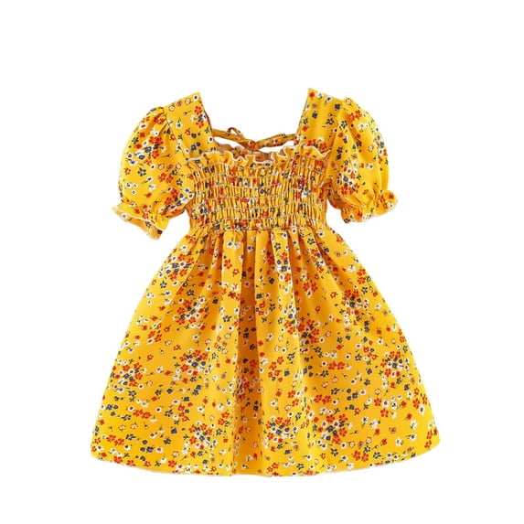 Ketyyh-chn99 Girls Casual Floral Dress Toddler Girls Floral Print Short Sleeve Beach Dress Perfect for Summer for 12 Months,Yellow