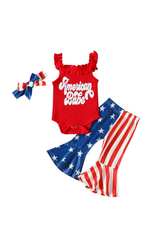 Baby Girl 4th Of July Outfit Baby Girl Clothes Outfits Clothing Independence Day Top Floral Pants Outfit Sets for Baby Girls Red,3-4 Years