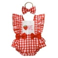 thumbnail image 1 of Ketyyh-chn99 Girls Clothes 1st Birthday Girl Gifts Baby Girl Summer Outfit Embroidery Plaid Ruffle Sleeveless Romper Bodysuit Newborn Clothes Headband Size for 12-18 Months,Red, 1 of 6