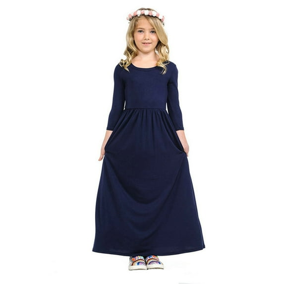 Ketyyh-chn99 Girls Dresses Autumn Kids Girls Sweater Dress Solid Long Sleeve Knit A-Line Dress Dark Blue,120