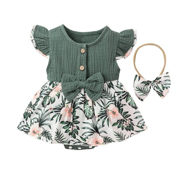 Ketyyh-chn99 Girls' Fashion 1st Birthday Girl Gifts Baby Girl Summer Clothes Outfits Sleeveless Lace Floral Romper Dress Outfit Size for 9-12 Months,Green