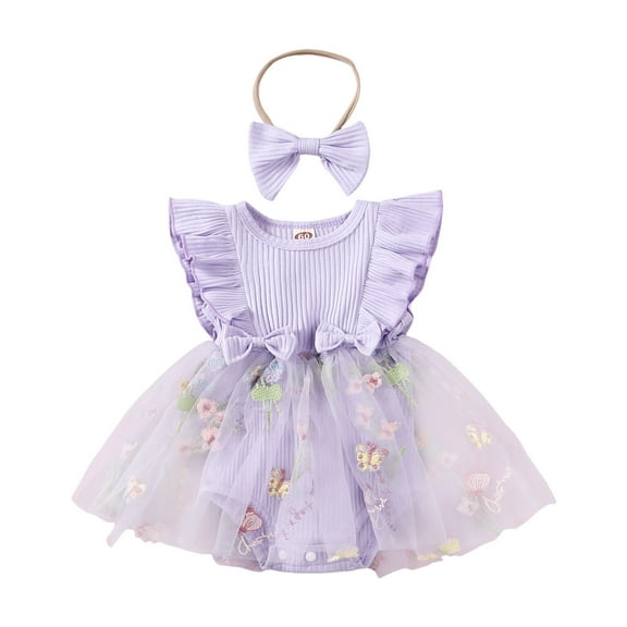 Ketyyh-chn99 Girls' Fashion 1st Birthday Girl Gifts Newborn Baby Girl Sleeveless Rompers Summer Clothes Cotton Bodysuit with Headband Size for 12-18 Months,Purple