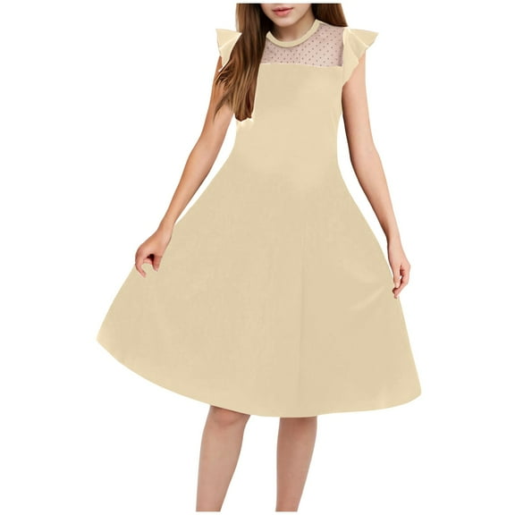 Ketyyh-chn99 Girls Formal Dress 2025 Girls Summer Dress Tween Boho Casual Bowknot Strap Sleeveless Swing Flowy Ruffle Tiered Sundresses with Pockets Size for 13-14 Years,Beige