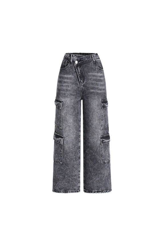 Girls' High Rise Baggy Fit Jeans Kids Girls Jeans Washed Waist Baggy Wide Leg Jeans Size for 6-7 Years,Black