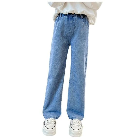 Ketyyh-chn99 Girls Jeans Girls Wide Leg Jeans Kids Waist Pull On Stretchy Baggy Denim Pants with Pockets Size for 6-7 Years,Blue