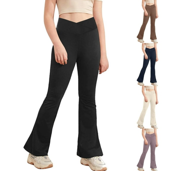 Ketyyh-chn99 Girls Leggings Ankle Length Kids Girls Flare Ribbed Leggings High Waisted School Trousers Casual Athletic Yoga Pants Bell Bottoms Trousers for 9-10 Years,Dark Blue