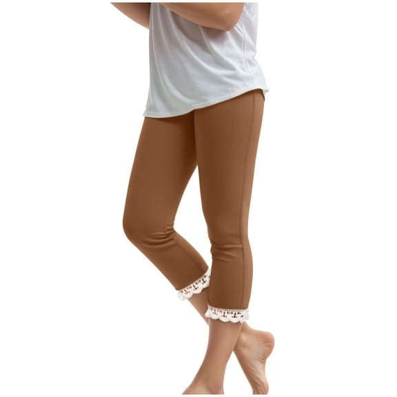 Ketyyh-chn99 Girls Leggings for Little Girls Kids Girls Cropped Pants Baggy Ribbed Solid Color Tendy Summer Casual Trousers Flowy Skirt Like Pants for Teen Girls Size for 5-6 Years,Brown