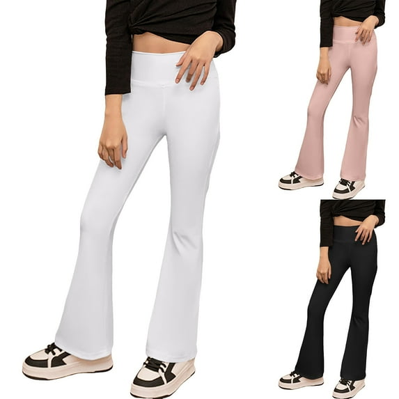 Ketyyh-chn99 Girls Leggings Yoga Leggings for Girls Girls Flare Leggings Cotton Flare Pants for Girls High Waisted Boot Cut Yoga Pants Kids Bell Bottoms Leggings for 3-4 Years,White