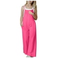 thumbnail image 1 of Ketyyh-chn99 Girls Overalls Kids Casual Sleeveless Girls Casual Jumpsuits Spaghetti Strap Sleeveless Loose Romper Long Pants with Pockets Kids Clothes Size for 140,Hot Pink, 1 of 9