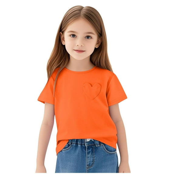 Ketyyh-chn99 Girls Puff Short Sleeve Tops Kids Summer T Shirts Solid Color Crewneck Fashion Tees Size for 8-9 Years,Orange