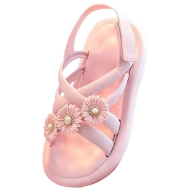 Little Girls White Curly Flower Adorned Leather Sandals 5-10 Toddler main image 1