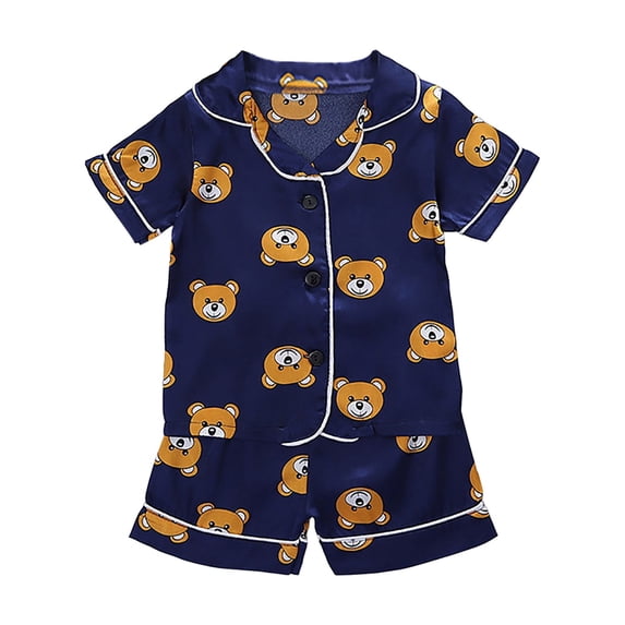 Ketyyh-chn99 Girls Short Sets Kids Satin Pajamas Sets Baby Boy Girl Button-Down Silk Sleepwear 2 Piece Short Sleeve Loungewear Clothes Set Size for 18-24 Months,Blue
